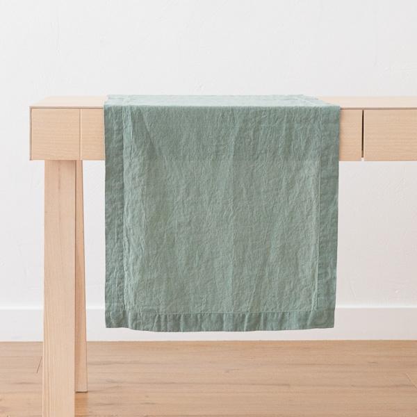 Linenme Stone Washed Linen Runner Spa Green
