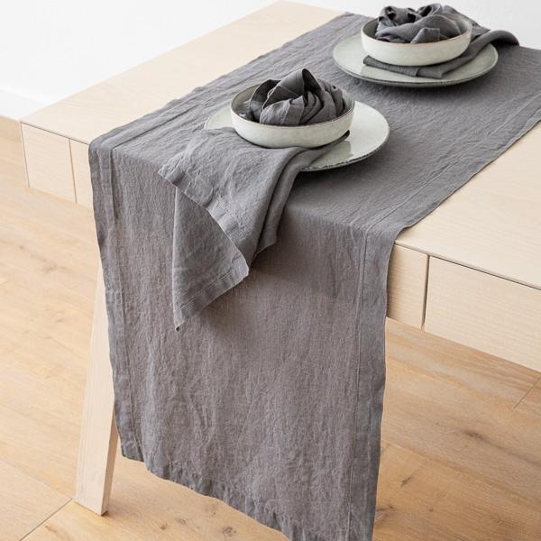 Linenme Stone Washed Linen Runner Steel Grey