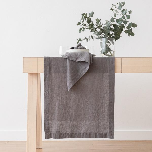 linenme Stone Washed Linen Runner Steel Grey