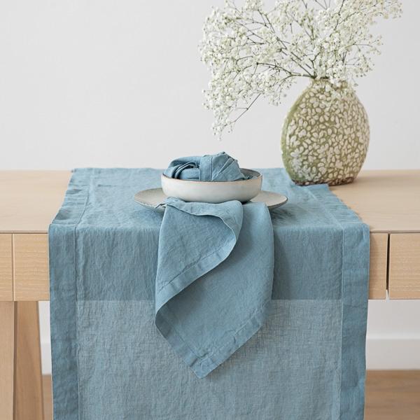 Linenme Stone Washed Linen Runner Stone Blue