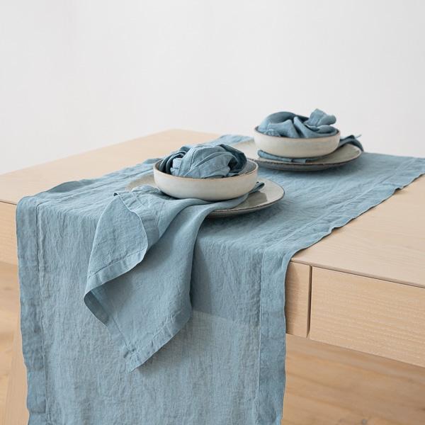 Linenme Stone Washed Linen Runner Stone Blue