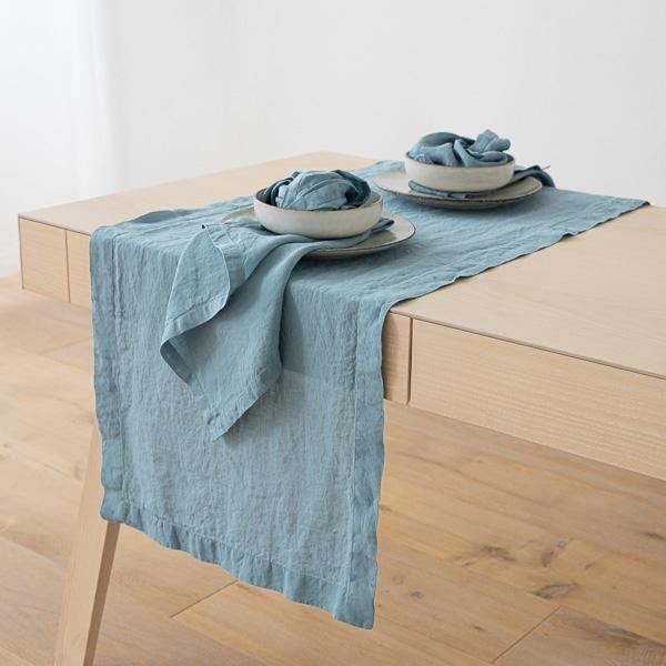 Linenme Stone Washed Linen Runner Stone Blue