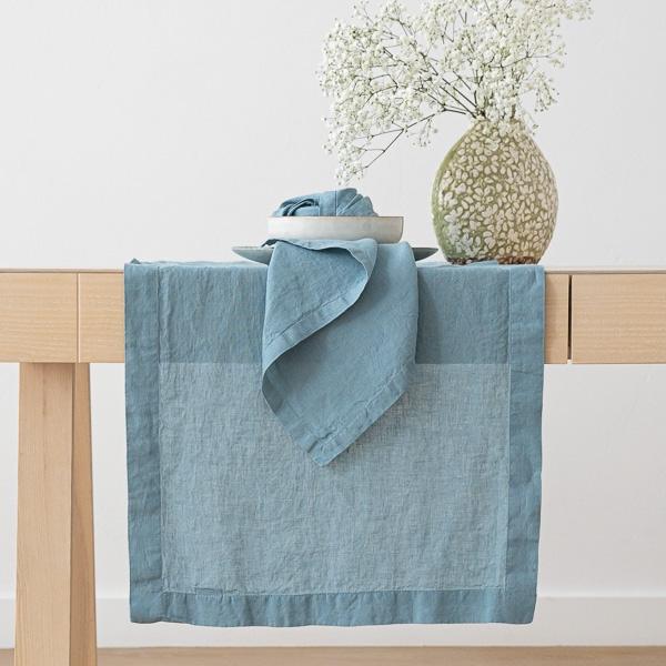 linenme Stone Washed Linen Runner Stone Blue