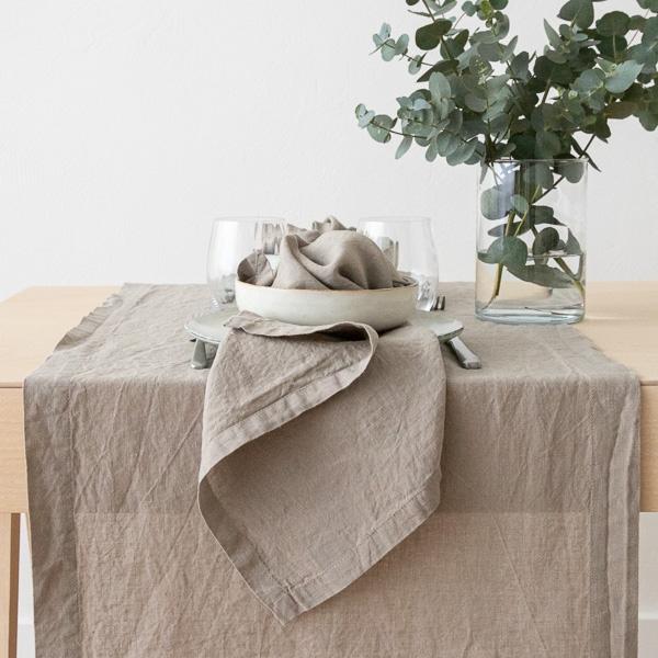 Linenme Stone Washed Linen Runner Taupe