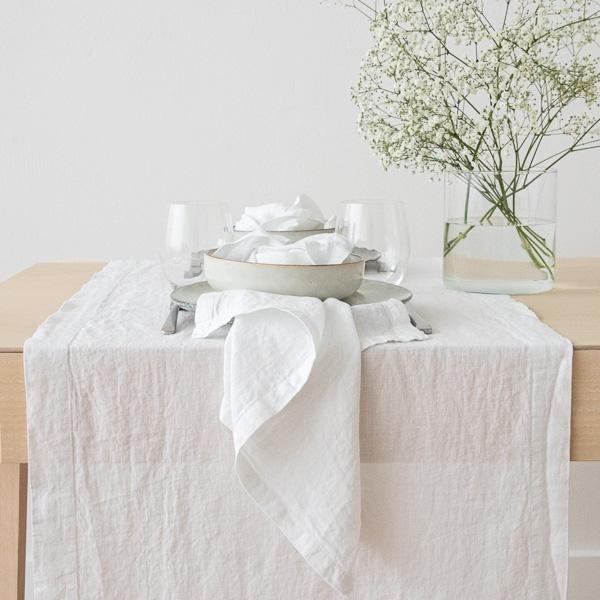 Linenme Stone Washed Linen Runner White