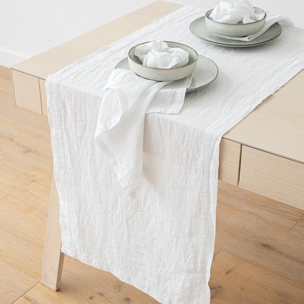Linenme Stone Washed Linen Runner White