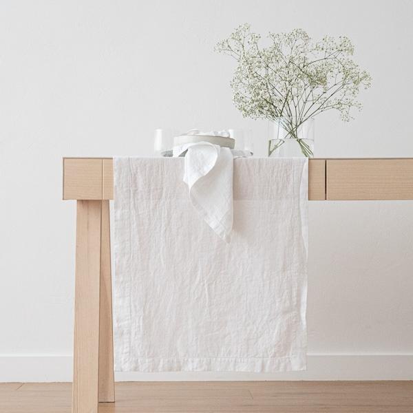 linenme Stone Washed Linen Runner White