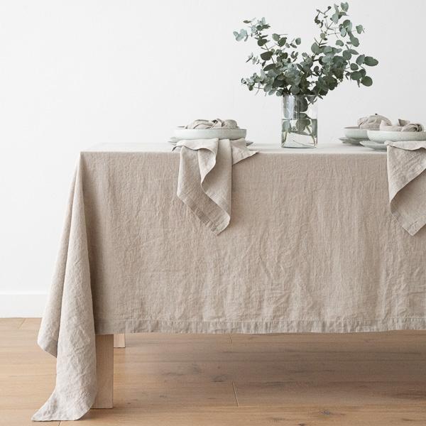 linenme Stone Washed Linen Tablecloth Natural