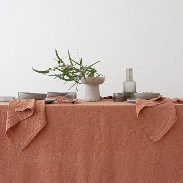 Linenme Stone Washed Mocha Linen Tablecloth