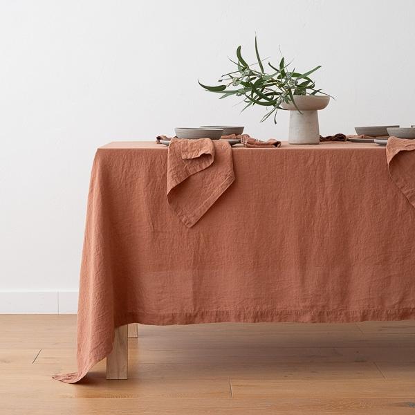 linenme Stone Washed Mocha Linen Tablecloth