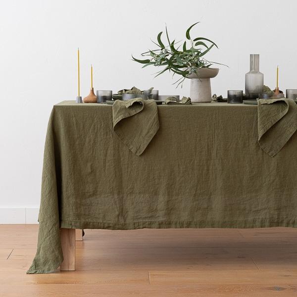 Linenme Stone Washed Olive Green Linen Napkin