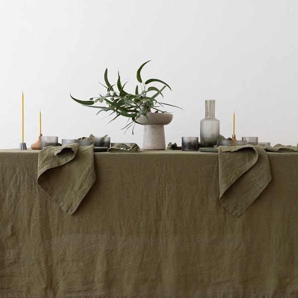 Linenme Stone Washed Olive Green Linen Napkin