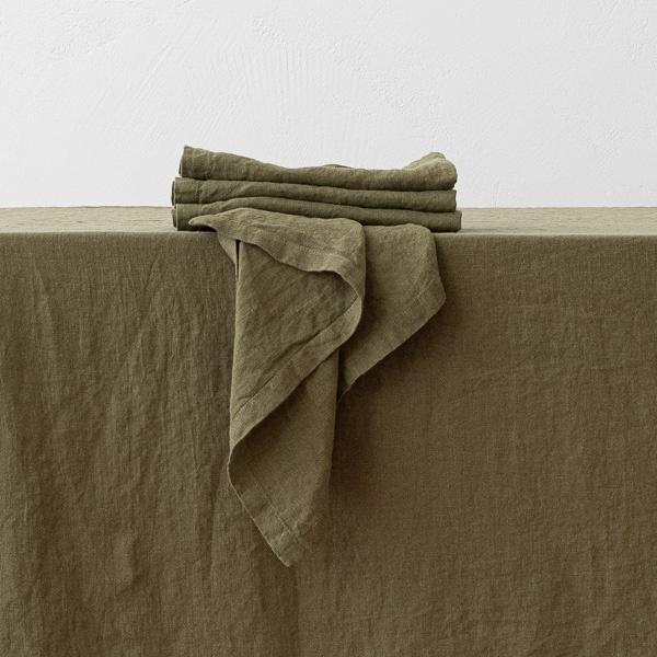 linenme Stone Washed Olive Green Linen Napkin