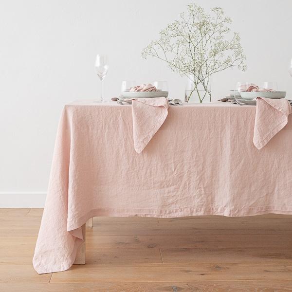 Linenme Stone Washed Rosa Linen Tablecloth