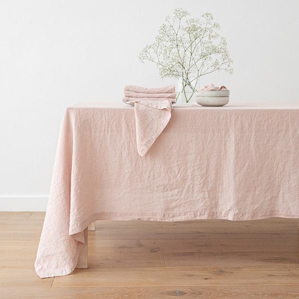 linenme Stone Washed Rosa Linen Tablecloth