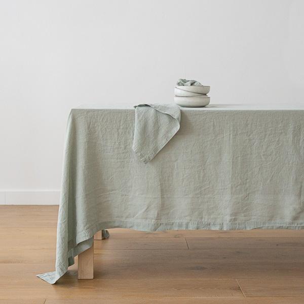 Linenme Stone Washed Sea Foam Linen Tablecloth