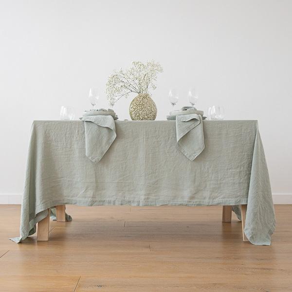 Linenme Stone Washed Sea Foam Linen Tablecloth