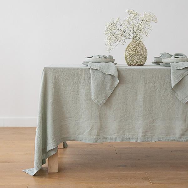 linenme Stone Washed Sea Foam Linen Tablecloth