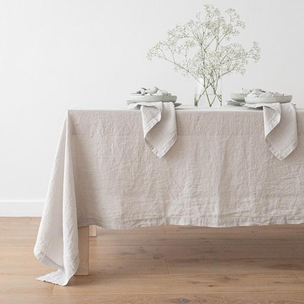 Linenme Stone Washed Silver Linen Tablecloth