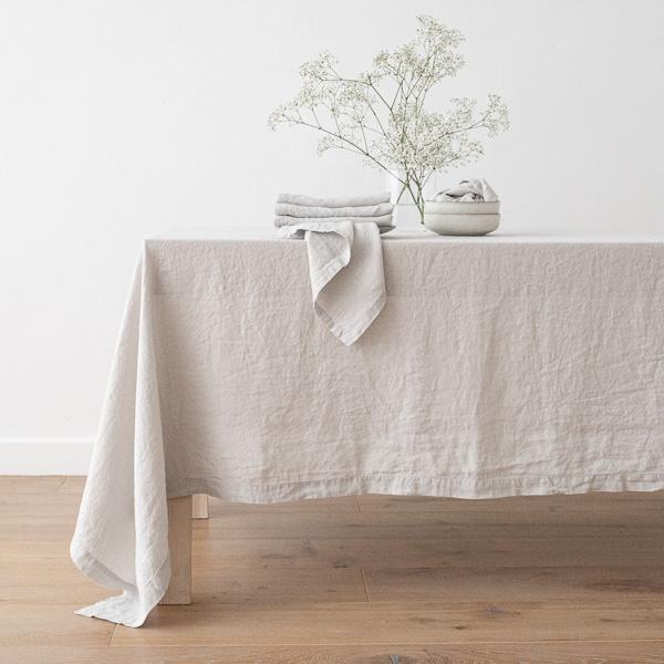 linenme Stone Washed Silver Linen Tablecloth