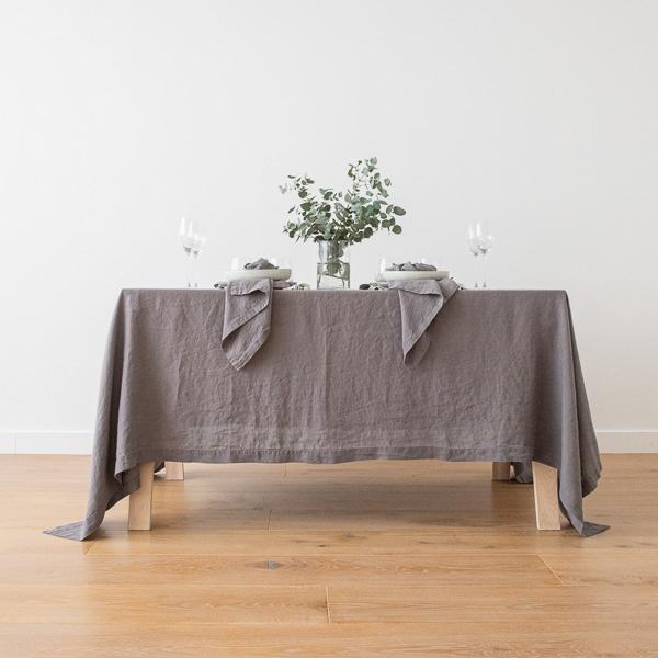 Linenme Stone Washed Steel Grey Linen Tablecloth
