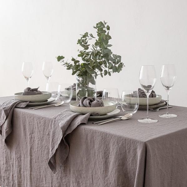 Linenme Stone Washed Steel Grey Linen Tablecloth
