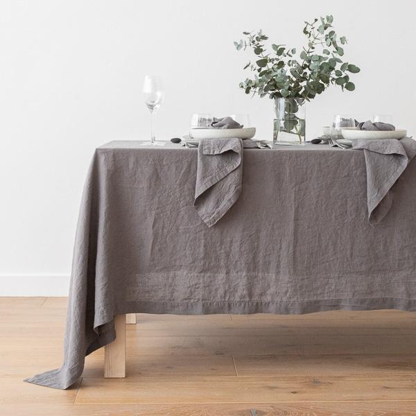 linenme Stone Washed Steel Grey Linen Tablecloth