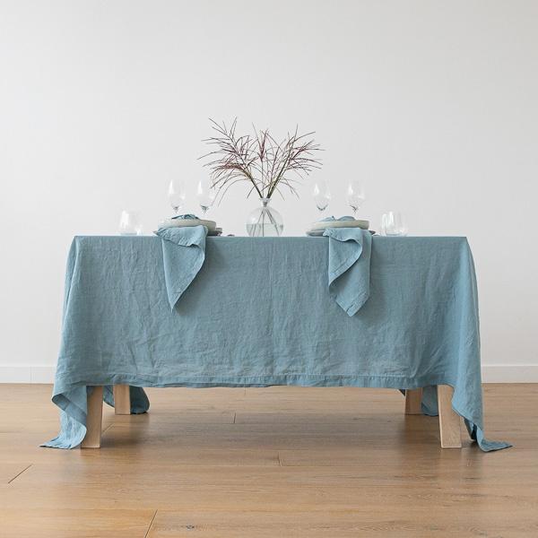 Linenme Stone Washed Stone Blue Linen Tablecloth