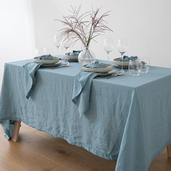 Linenme Stone Washed Stone Blue Linen Tablecloth