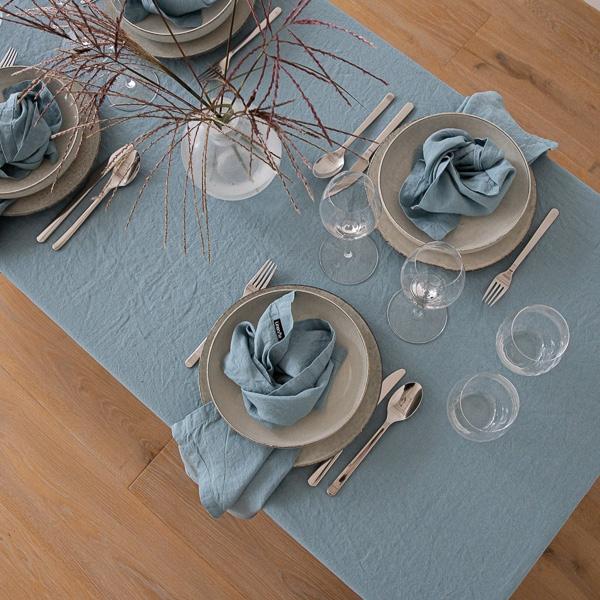 Linenme Stone Washed Stone Blue Linen Tablecloth