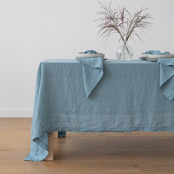 linenme Stone Washed Stone Blue Linen Tablecloth