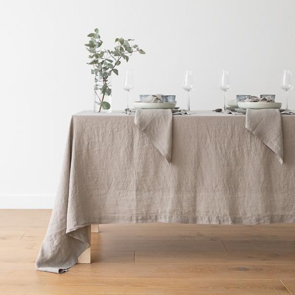 Linenme Stone Washed Taupe Linen Tablecloth