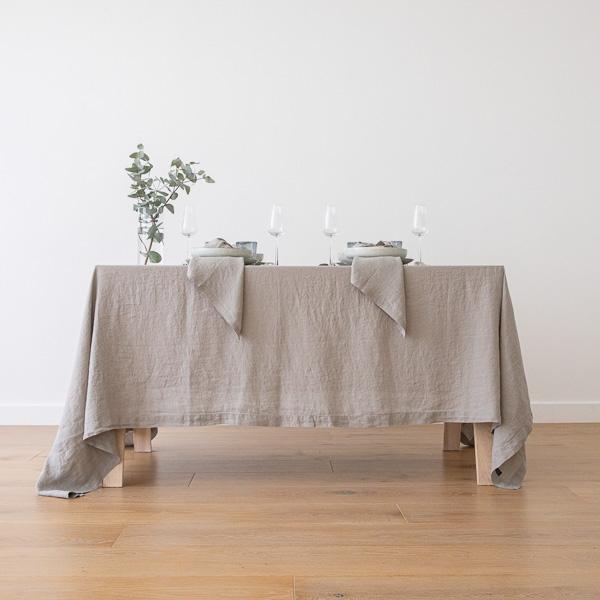 Linenme Stone Washed Taupe Linen Tablecloth