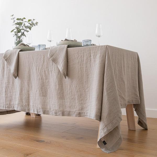 Linenme Stone Washed Taupe Linen Tablecloth