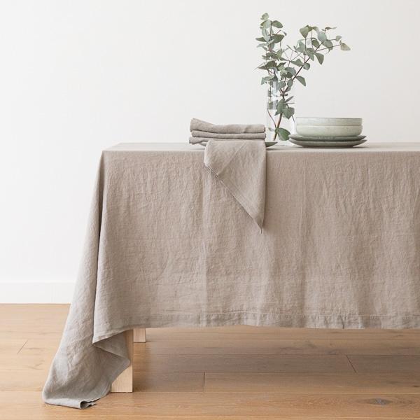 linenme Stone Washed Taupe Linen Tablecloth
