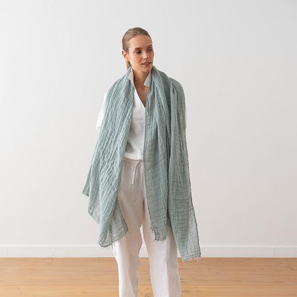 Linenme Stormy Sea Linen Shawl Garza Fringe