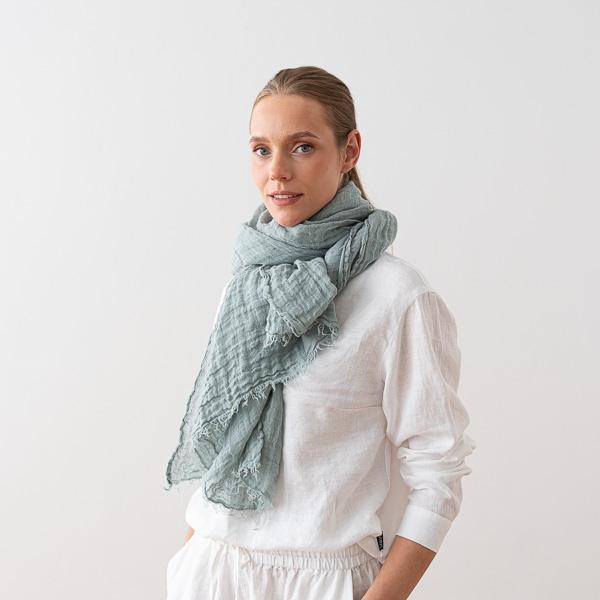 Linenme Stormy Sea Linen Shawl Garza Fringe