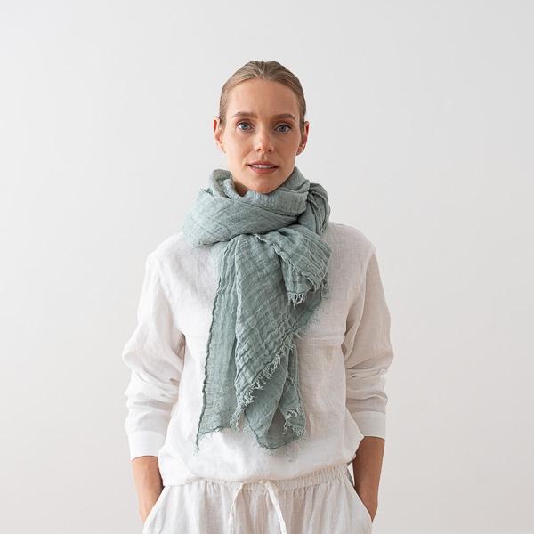 Linenme Stormy Sea Linen Shawl Garza Fringe