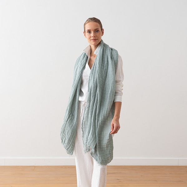 linenme Stormy Sea Linen Shawl Garza Fringe
