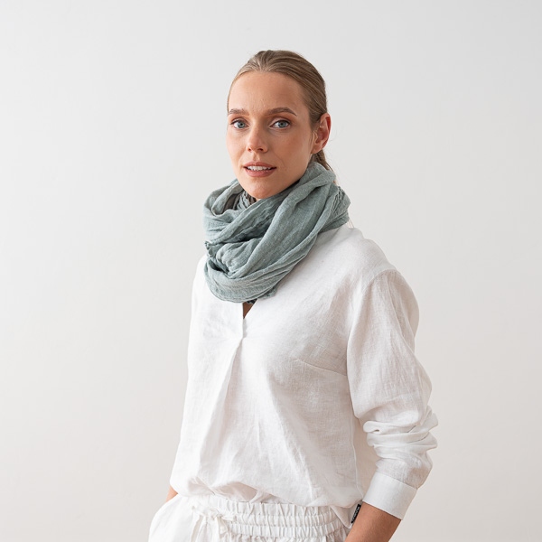 Linenme Stormy Sea Linen Summer Scarf Garza