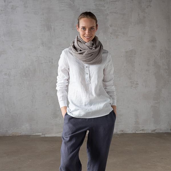 Linenme Taupe Linen Shawl Garza Fringe