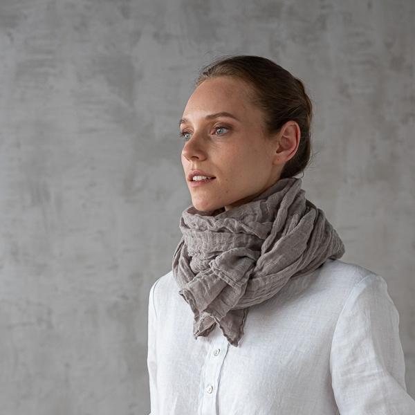 Linenme Taupe Linen Summer Scarf Garza