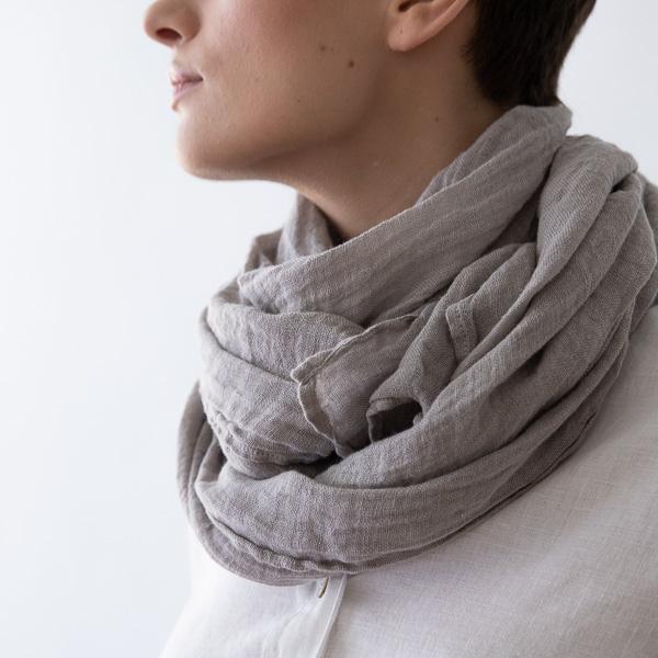 Linenme Taupe Linen Summer Scarf Garza