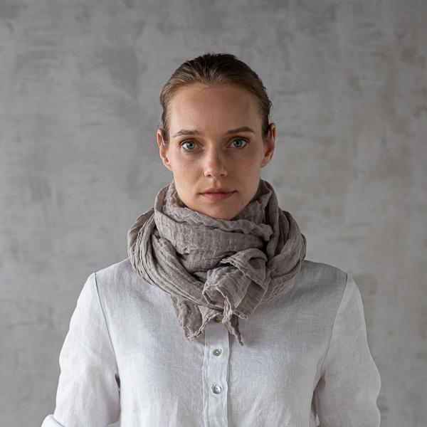 linenme Taupe Linen Summer Scarf Garza