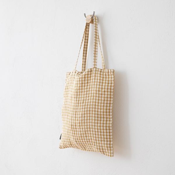 Linenme Tote Bag Antique Gold Gingham
