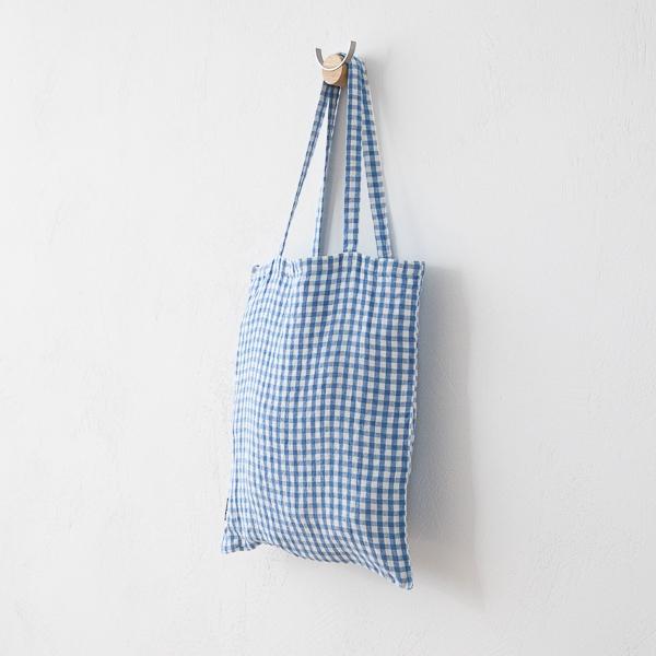 Linenme Tote Bag Blue Gingham