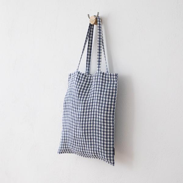 Linenme Tote Bag Indigo Gingham