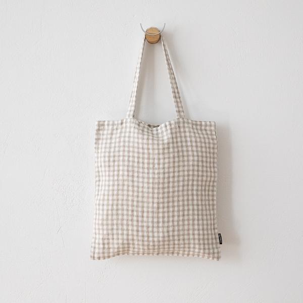 linenme Tote Bag Natural Gingham