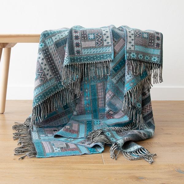 Linenme Turquoise Merino Wool Throw Marta