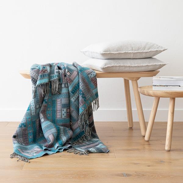 Linenme Turquoise Merino Wool Throw Marta